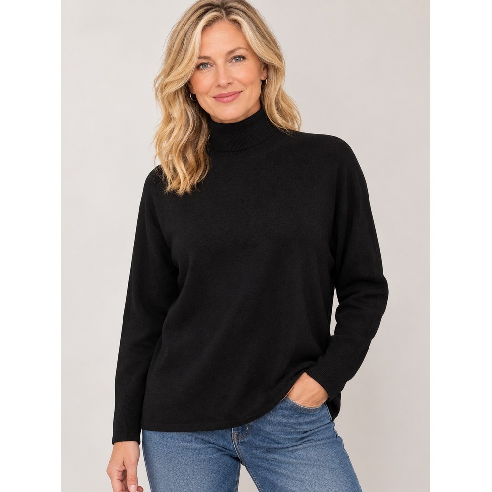 Orvis Black 100% Soft Cashmere Vintage Turtleneck Sweater Long Sleeve Chic Small